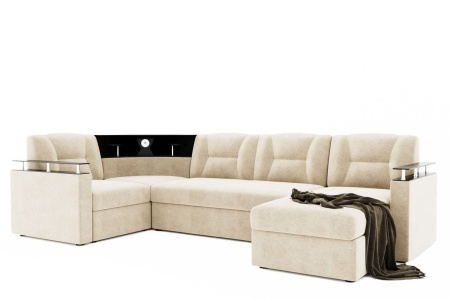 Диван Угловой Софья с Подсветкой и Ножками-Кубышками Ш-2400 х Г-1700 х В-950 мм/Спальное место Ш-1250 х Г-1950 мм