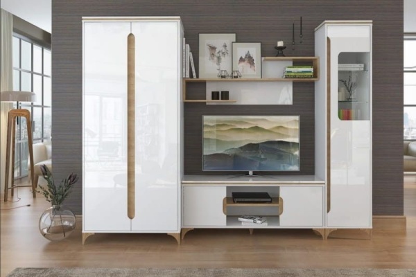 Полка навесная Хлоя Дуб Небраска/Белый Глянец