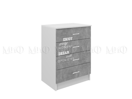 Комод Юниор-2 Лофт МДФ (Ш-600 х В-820 х Г-430 мм)/Белый+Бетон